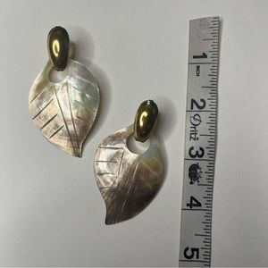 Vintage 80s Mother of Pearl Leaf Shape Statement Earrings